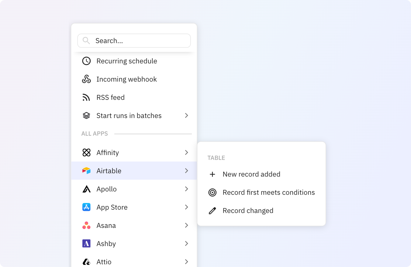 Preview of Use Relay.app's Airtable integrations to trigger actions across your apps