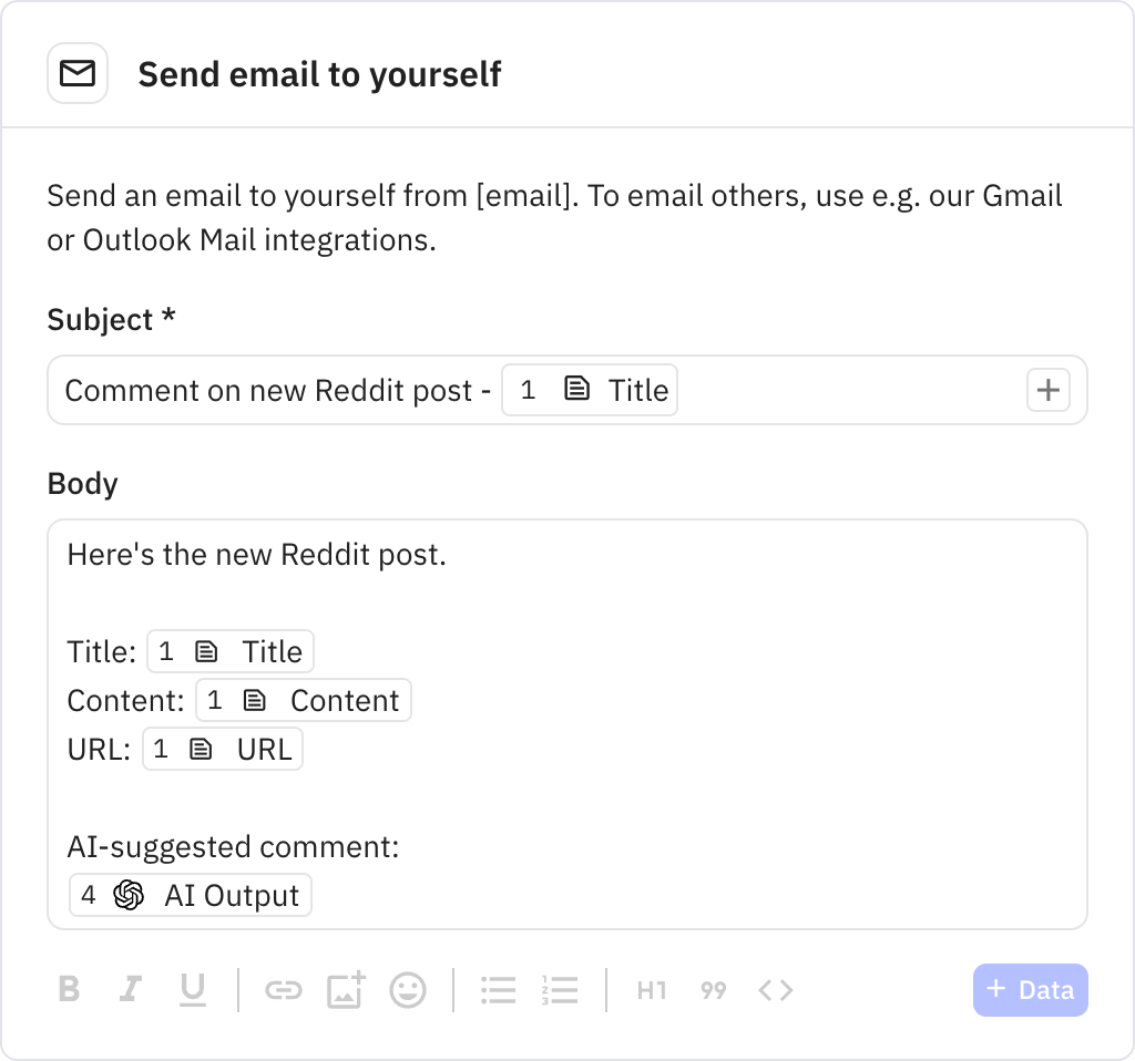 Relay.app screenshot of: Send email to yourself