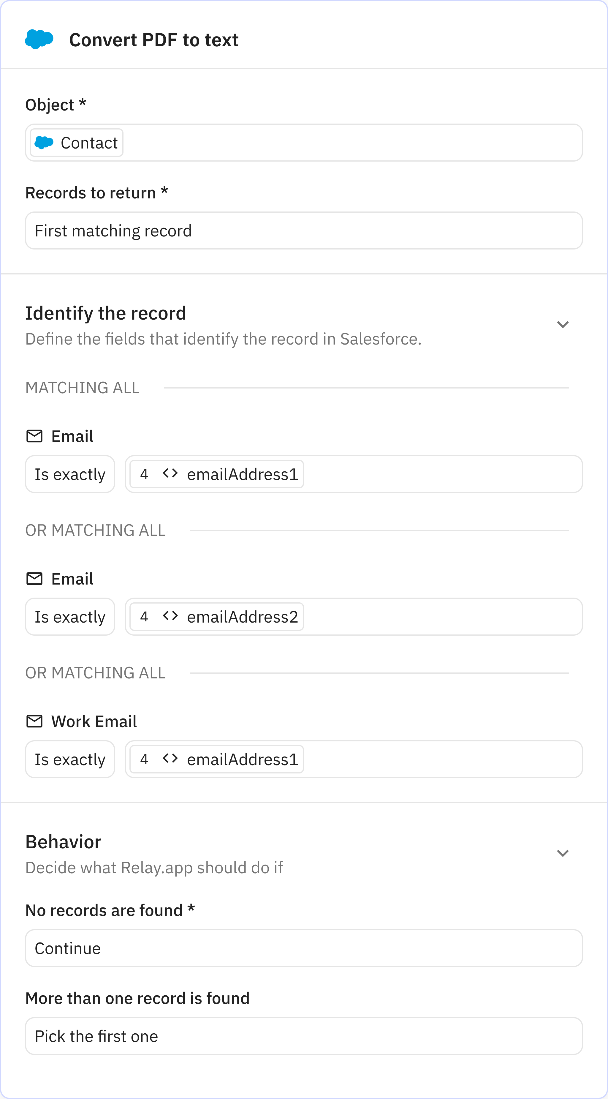 Relay.app screenshot of: Find record(s)