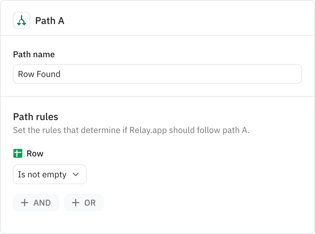Relay.app screenshot of: Row Found