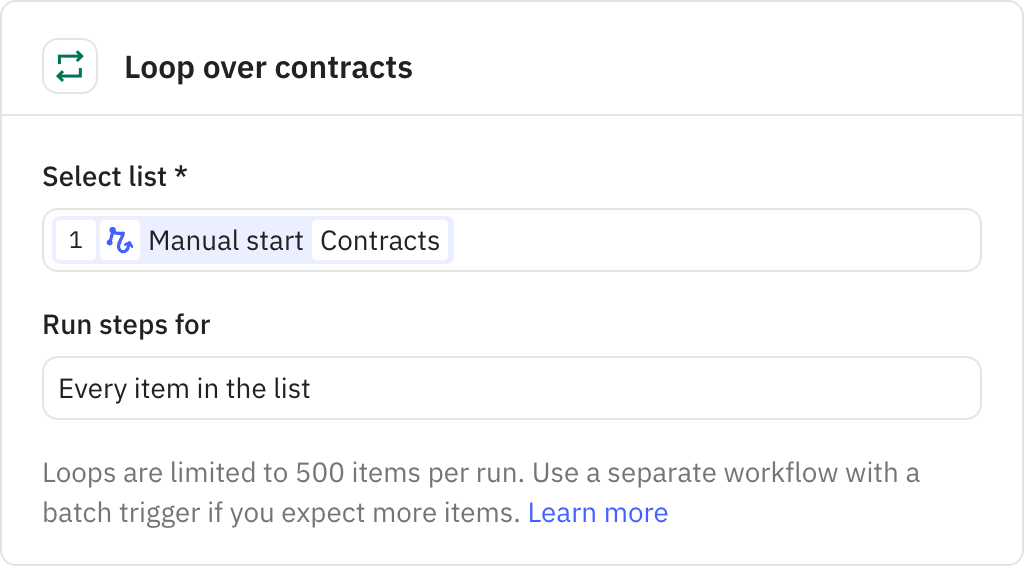 Relay.app screenshot of: Loop over contracts