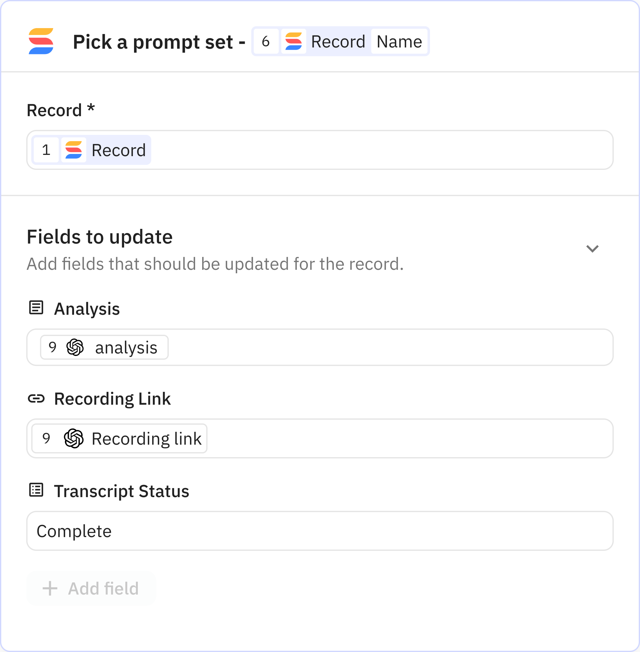 Relay.app screenshot of: Update record