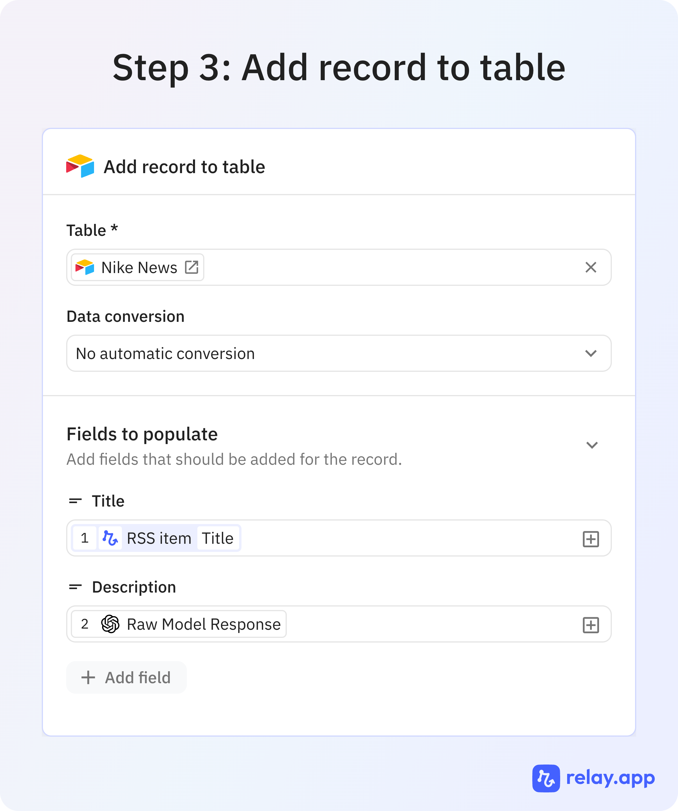 Add record to table Relay.app