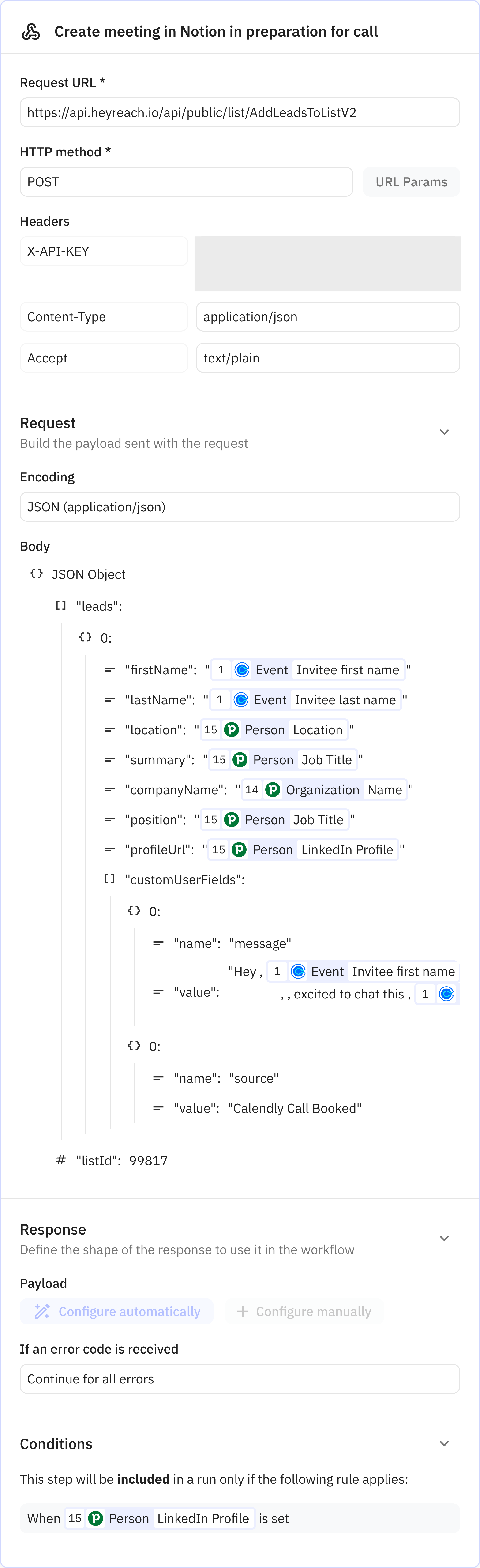 Relay.app screenshot of: Custom HTTP request