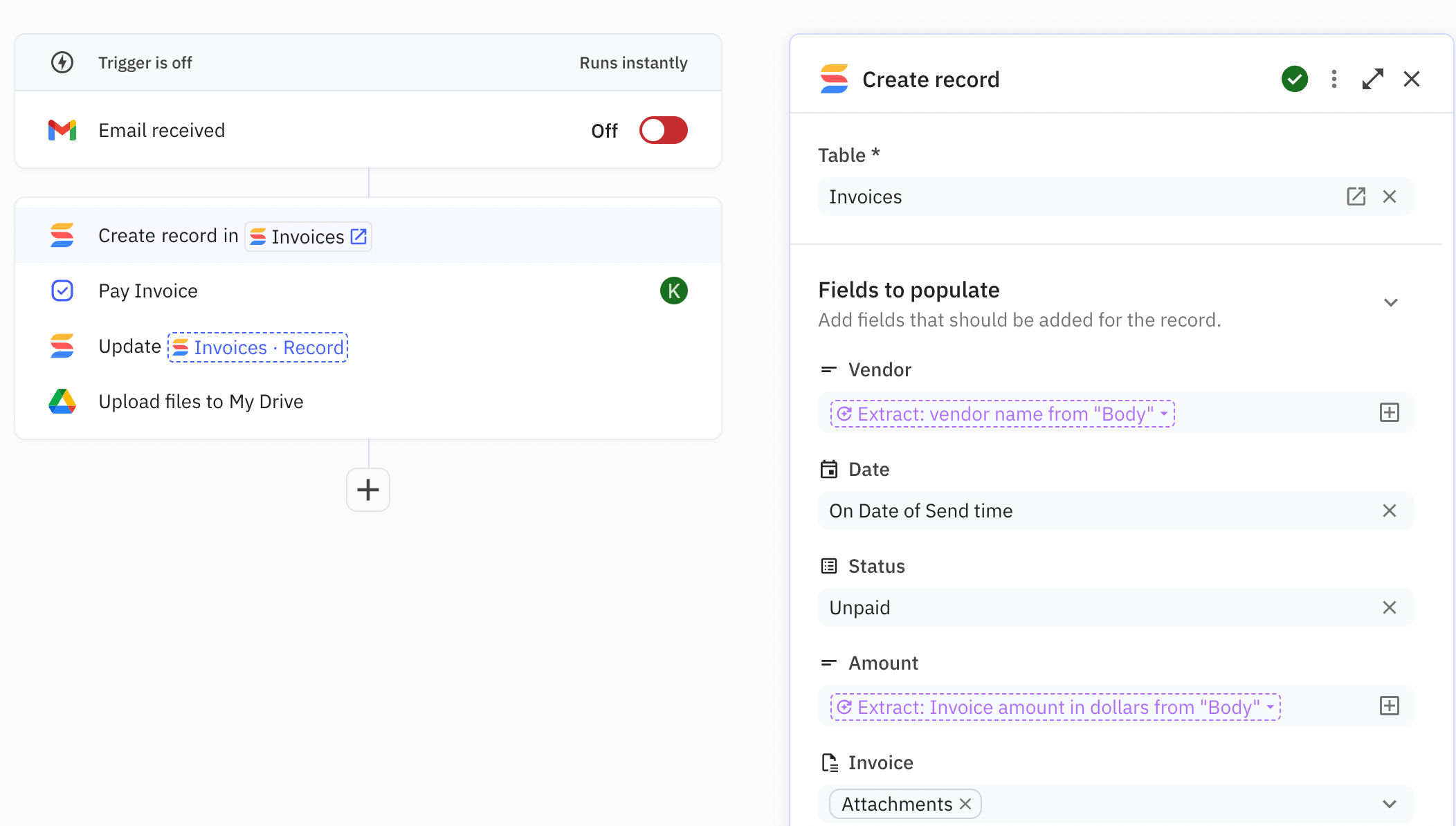 An example playbook in Relay for expense tracking