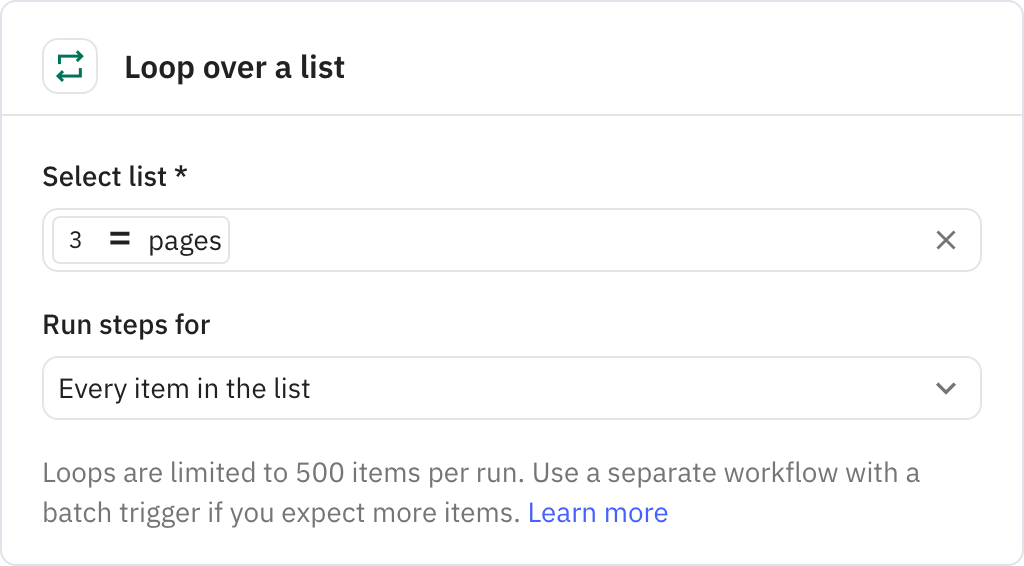 Relay.app screenshot of: Loop over a list