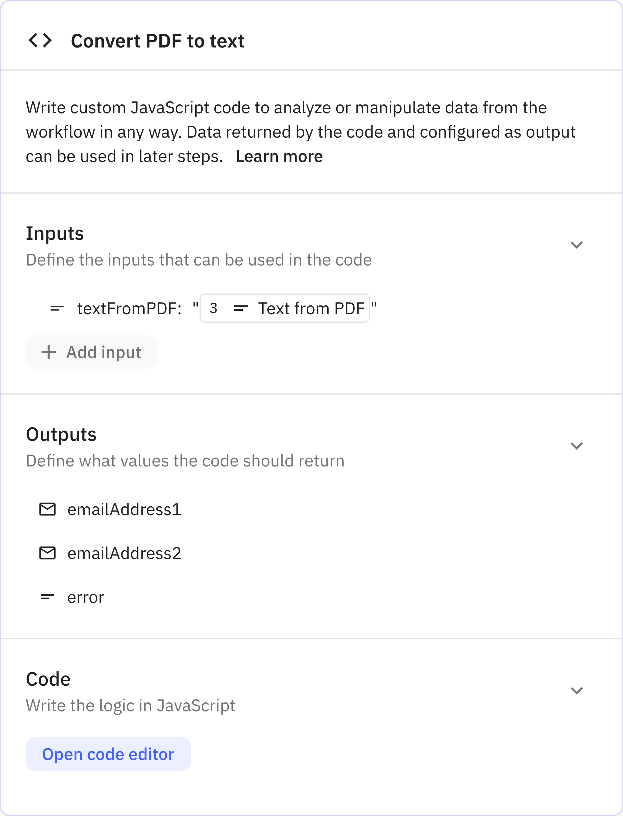 Relay.app screenshot of: Run custom JavaScript code