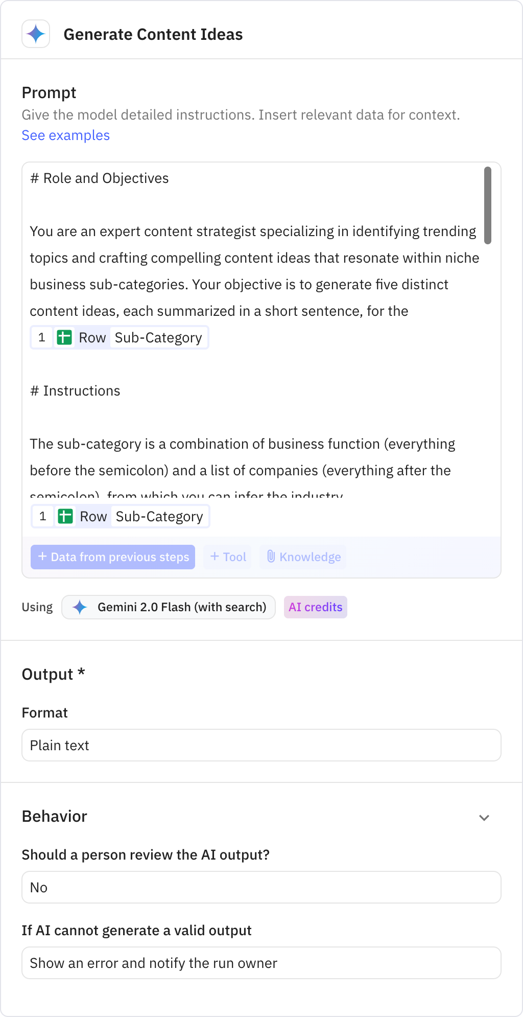 Relay.app screenshot of: Generate Content Ideas