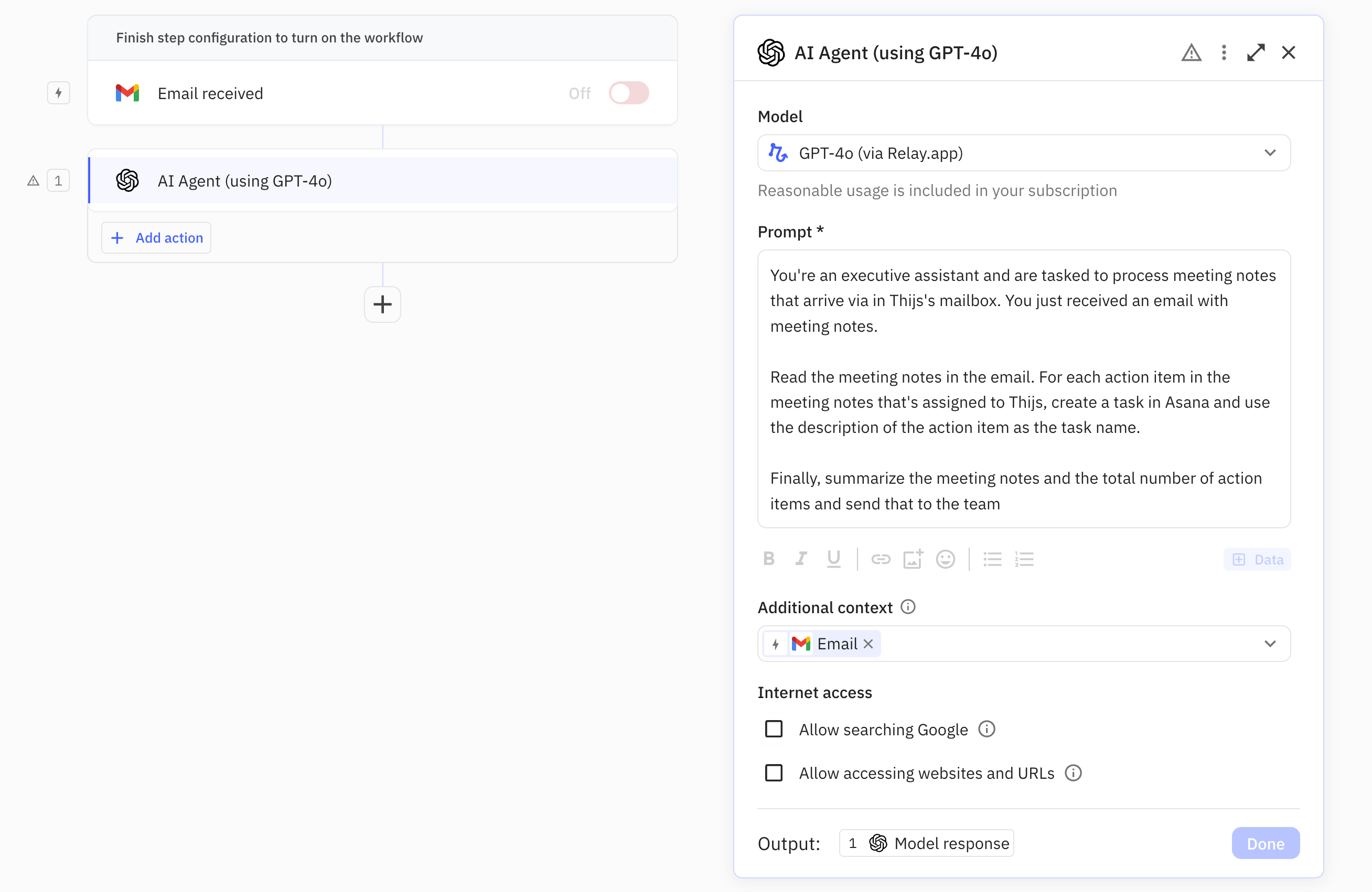 Setting up the prompt of the Agent step
