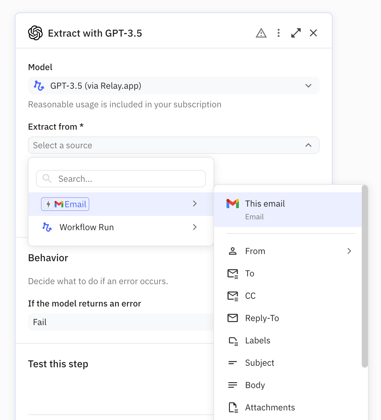 Select the source where you want to extract data from