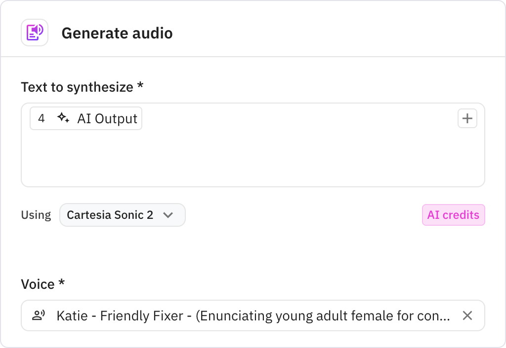 Relay.app screenshot of: Generate audio