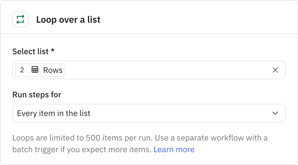 Relay.app screenshot of: Loop over a list