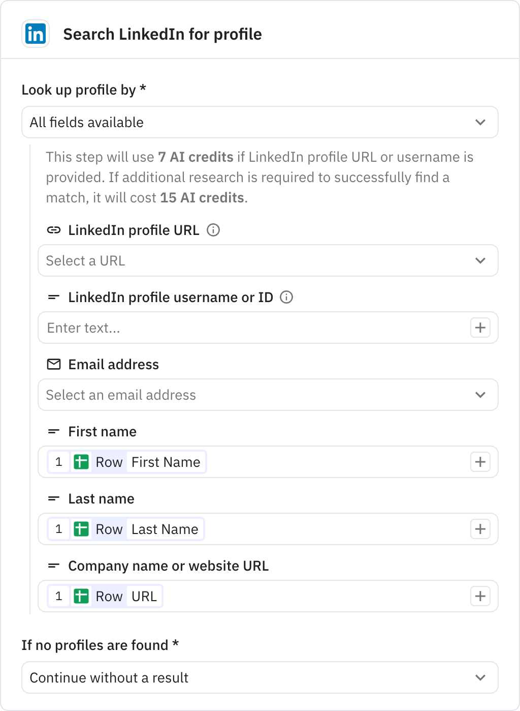 Relay.app screenshot of: Search LinkedIn for profile