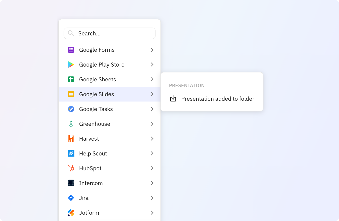 Preview of Use Relay.app's Google Slides integrations to trigger actions across your apps