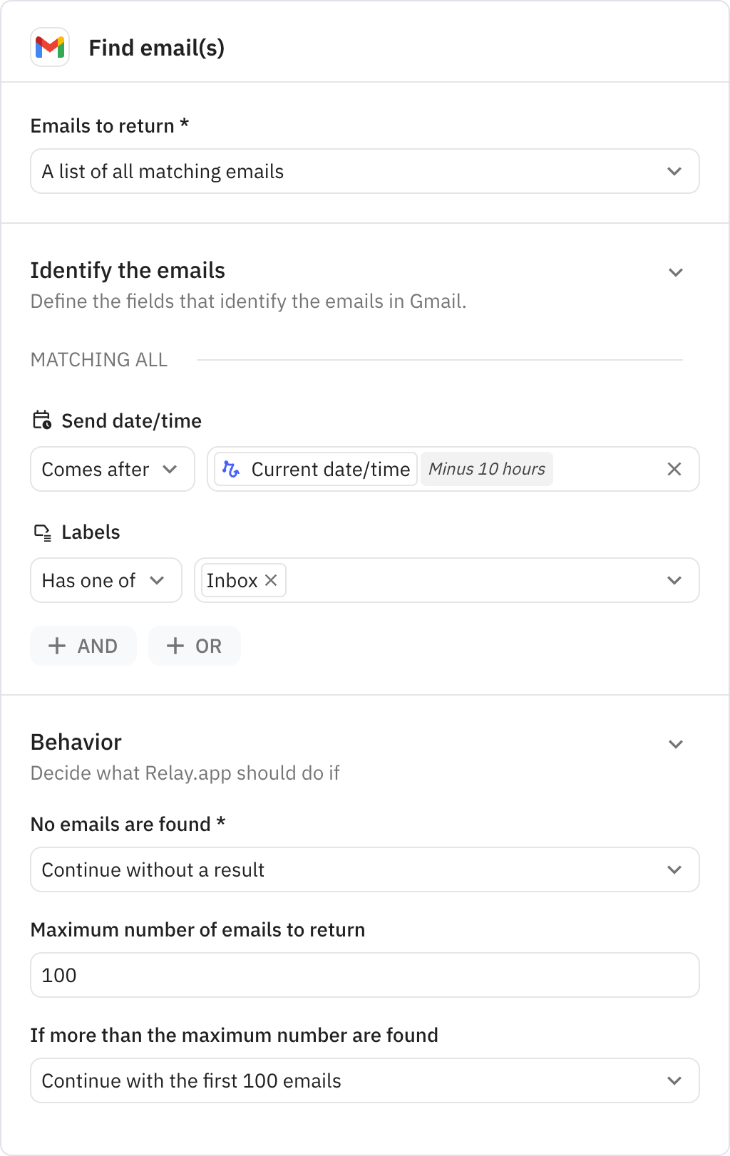 Relay.app screenshot of: Find email(s)