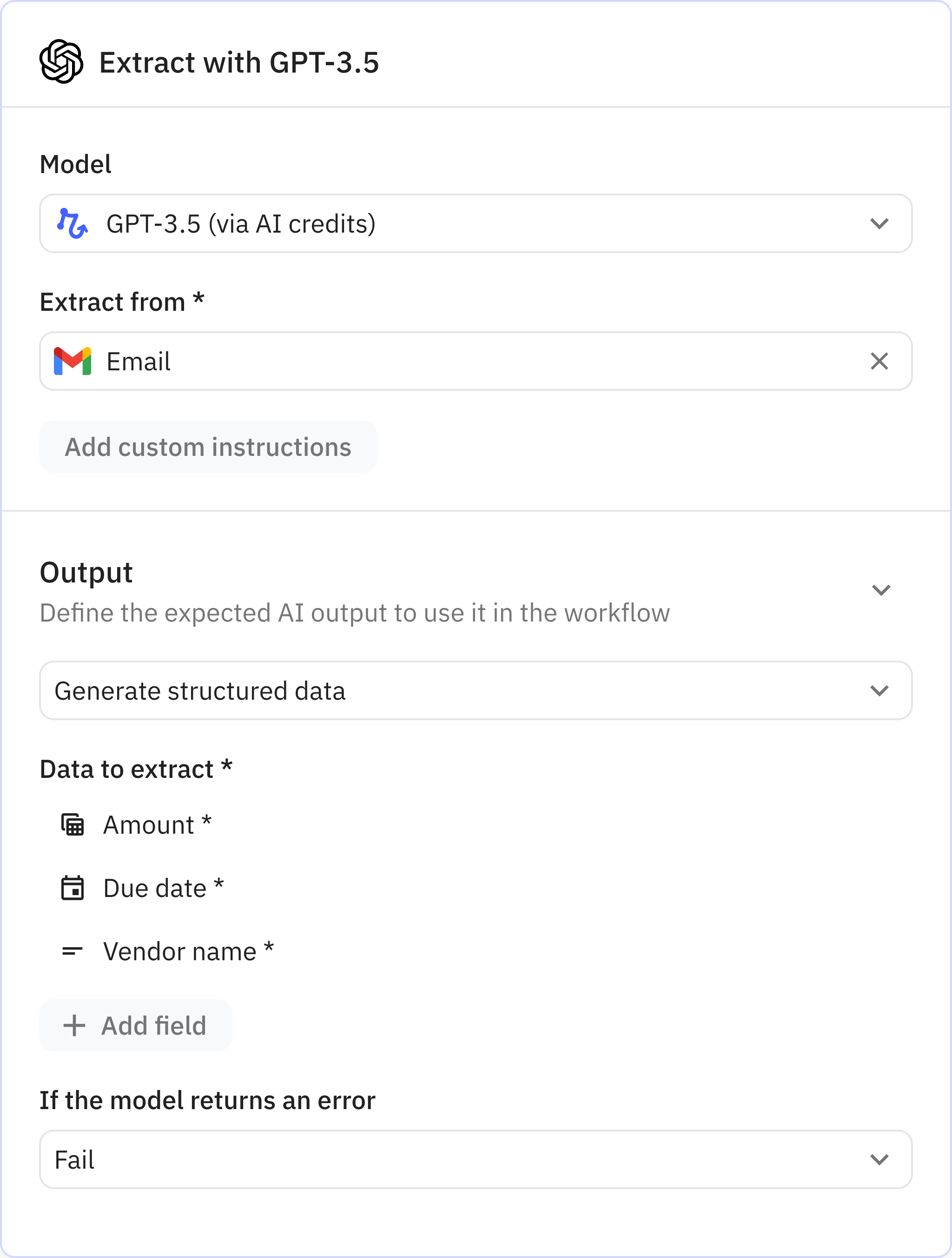 Relay.app screenshot of: Step 2: Extract with GPT-3.5