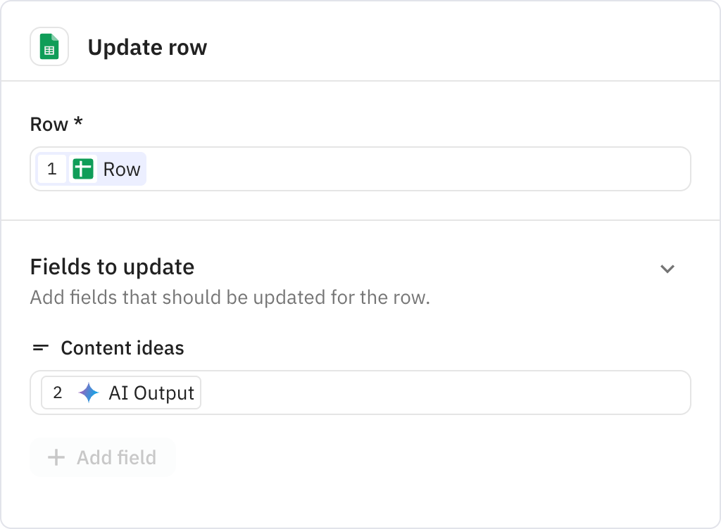 Relay.app screenshot of: Update row