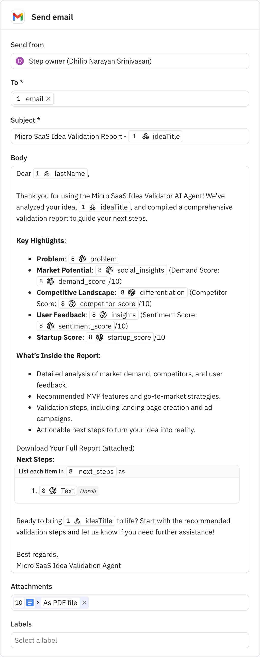 Relay.app screenshot of: Send email