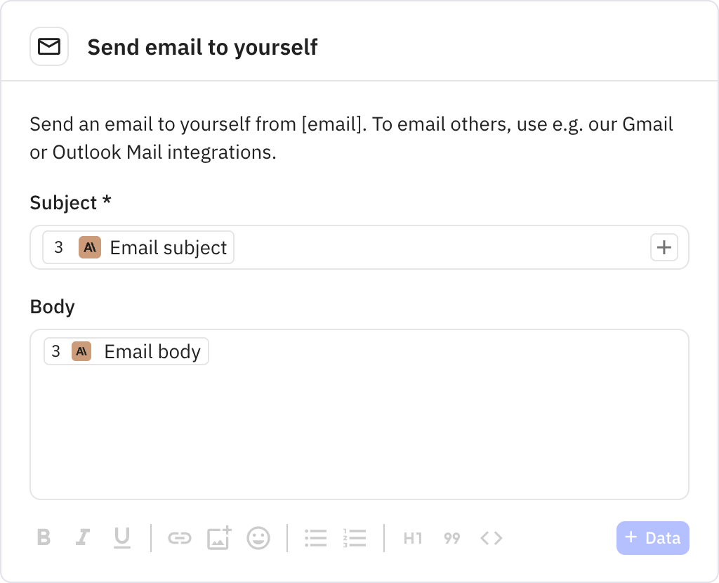 Relay.app screenshot of: Send email to yourself