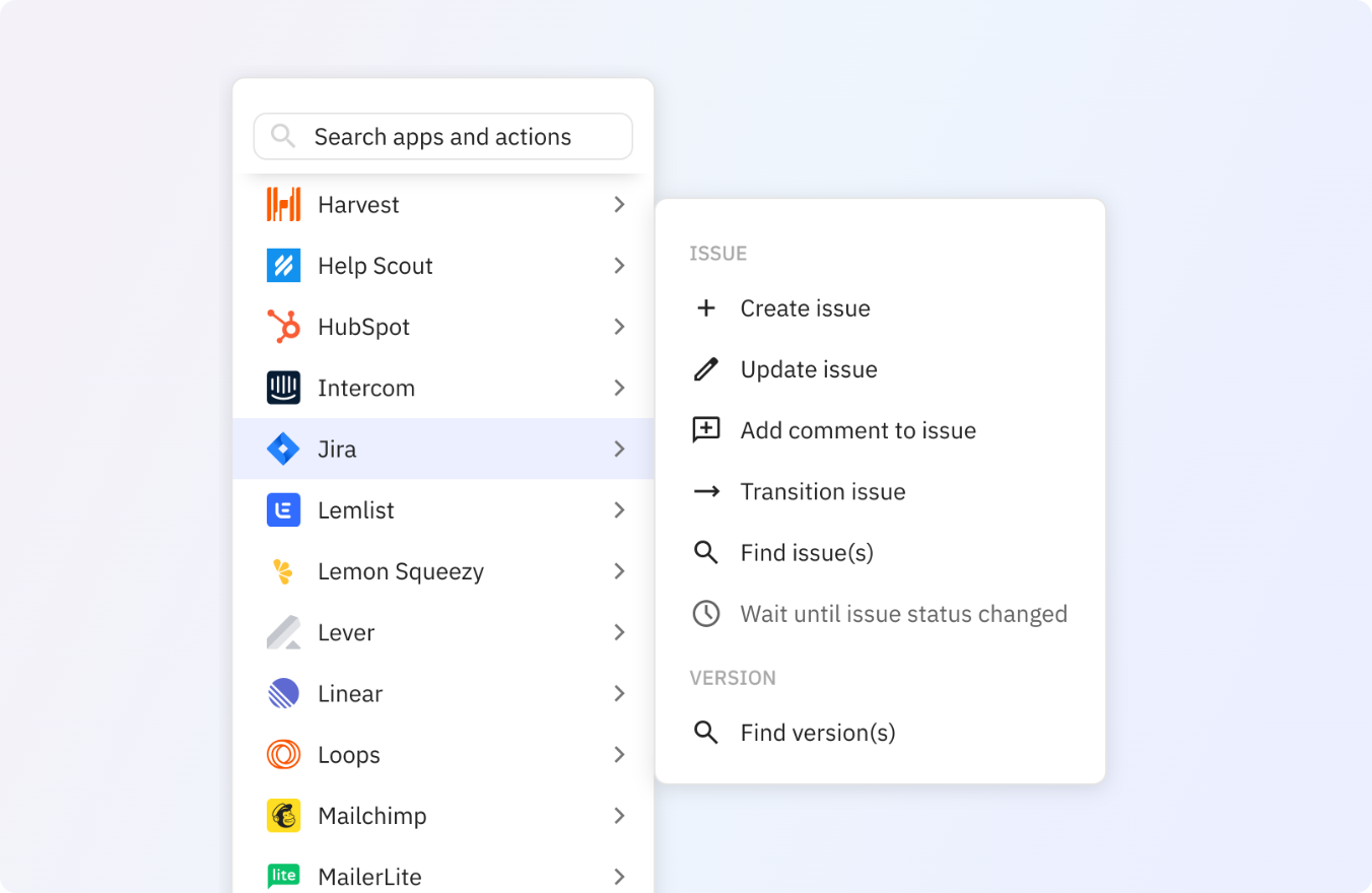 Preview of Use any of these Jira actions in your Relay.app workflows