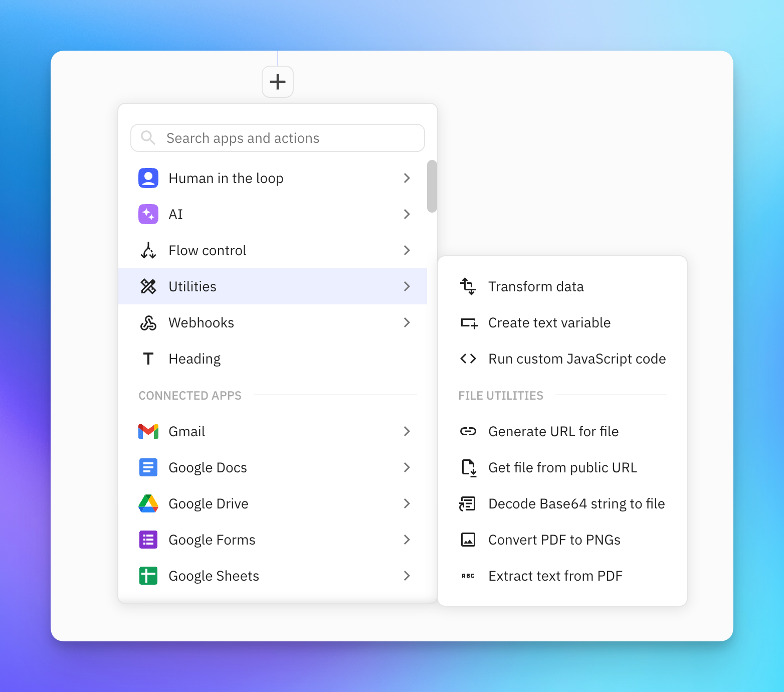 Utilities menu in Relay.app