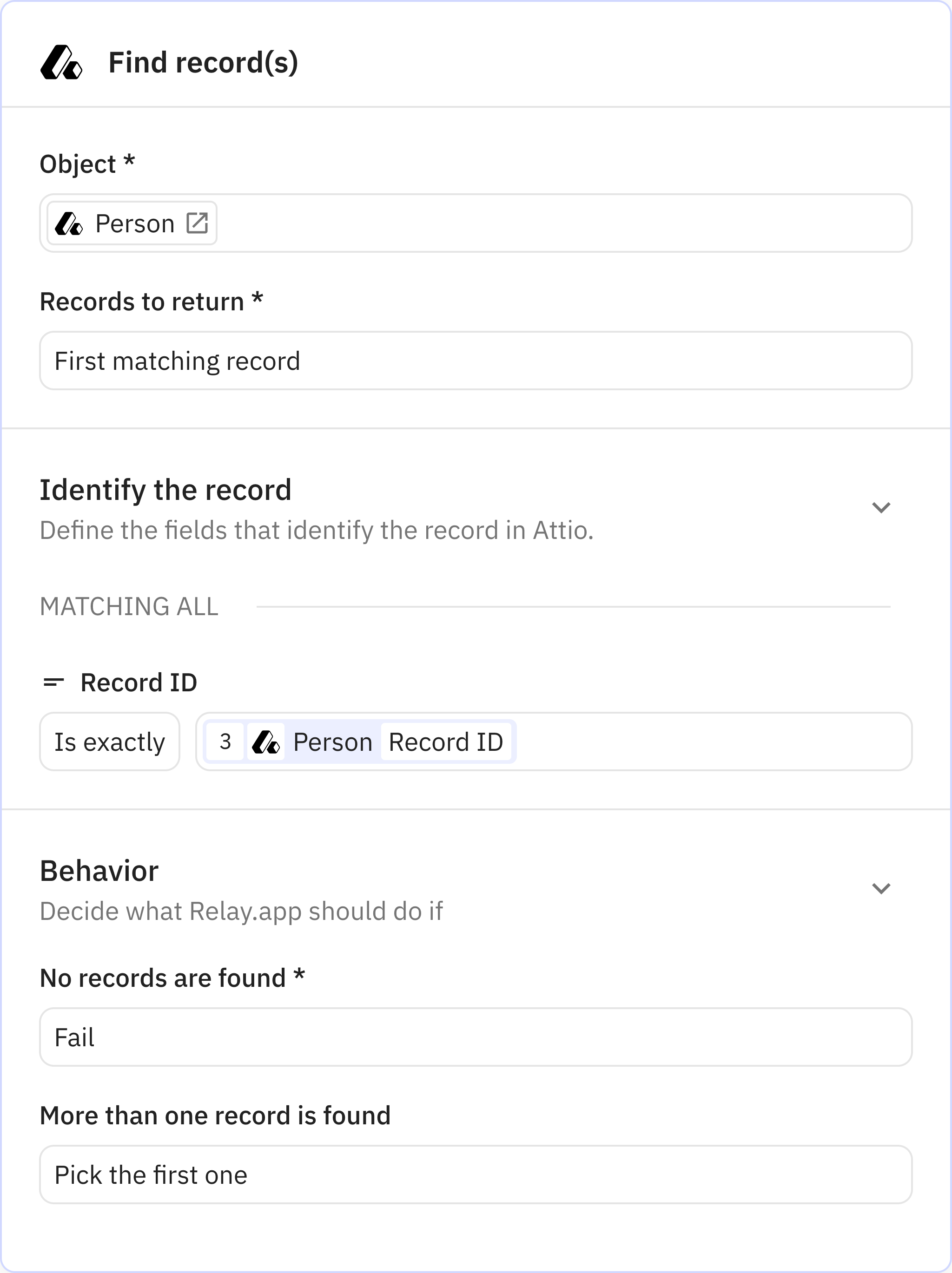 Relay.app screenshot of: Find record(s)
