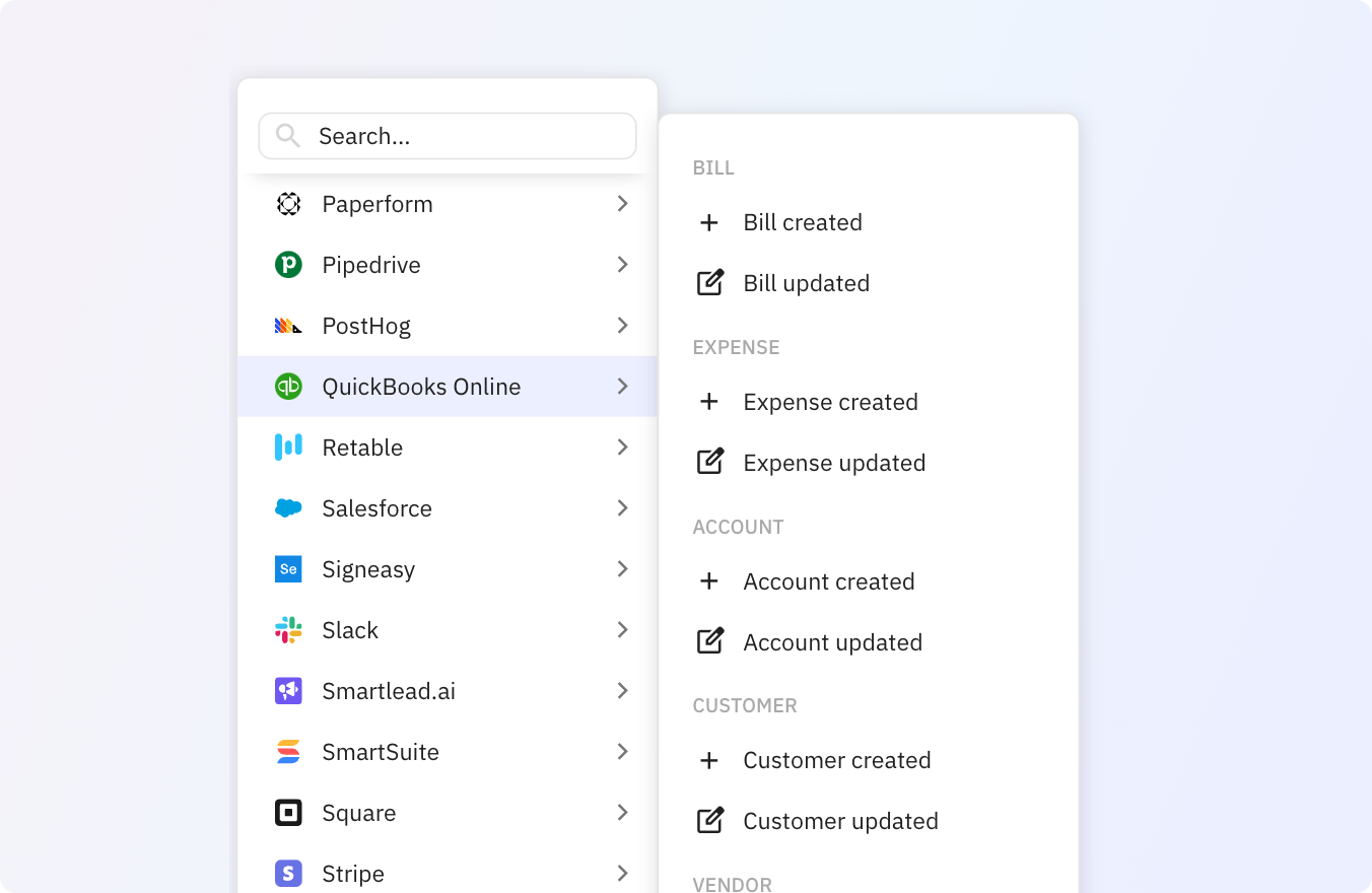 Preview of Use Relay.app's QuickBooks Online integrations to trigger actions across your apps