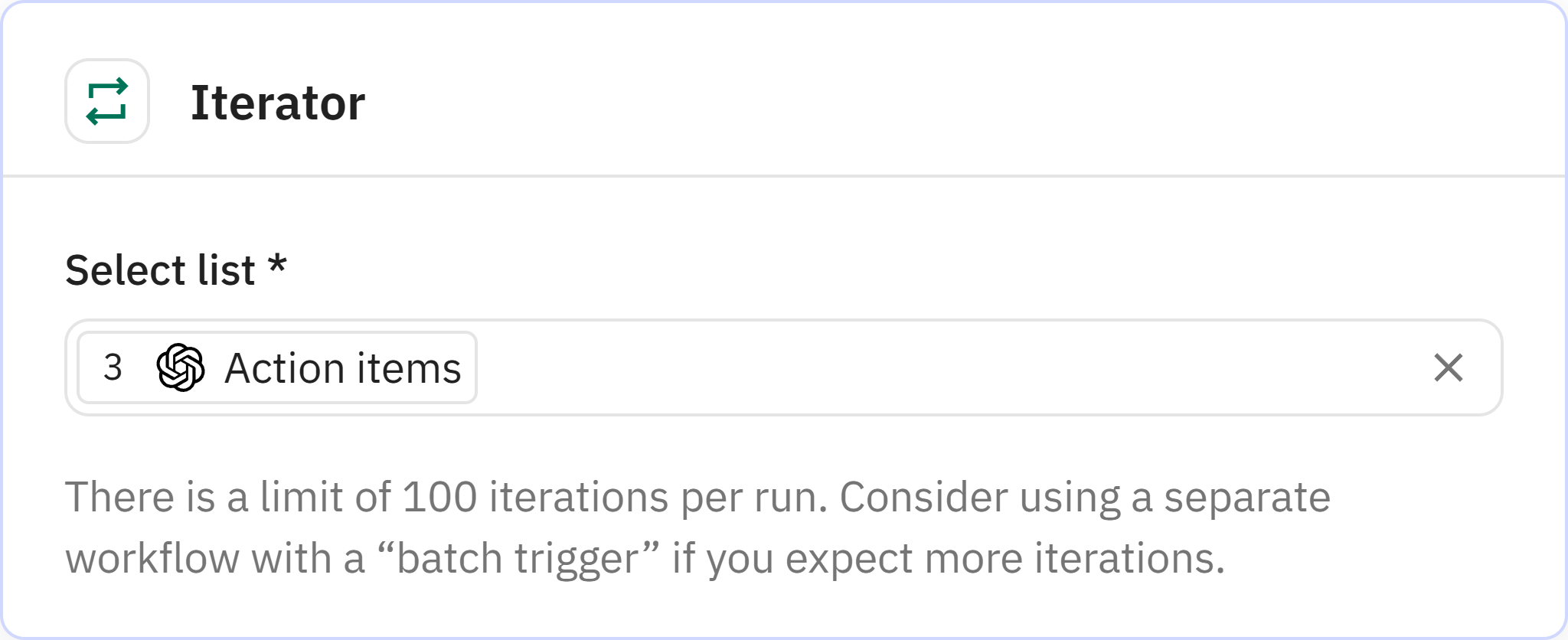 Relay.app screenshot of: Iterator