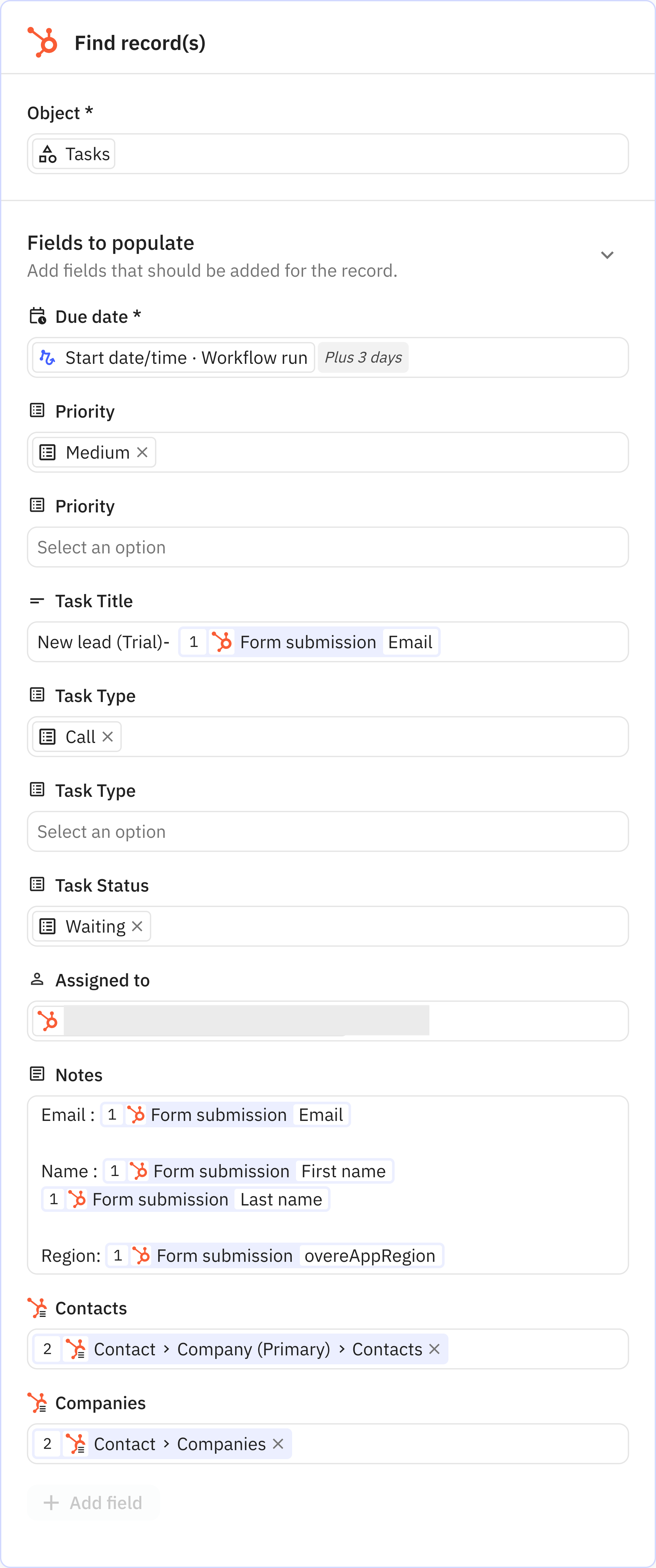 Relay.app screenshot of: Create record