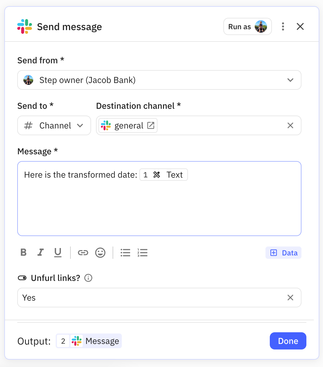 Use the output of the transformation in another step