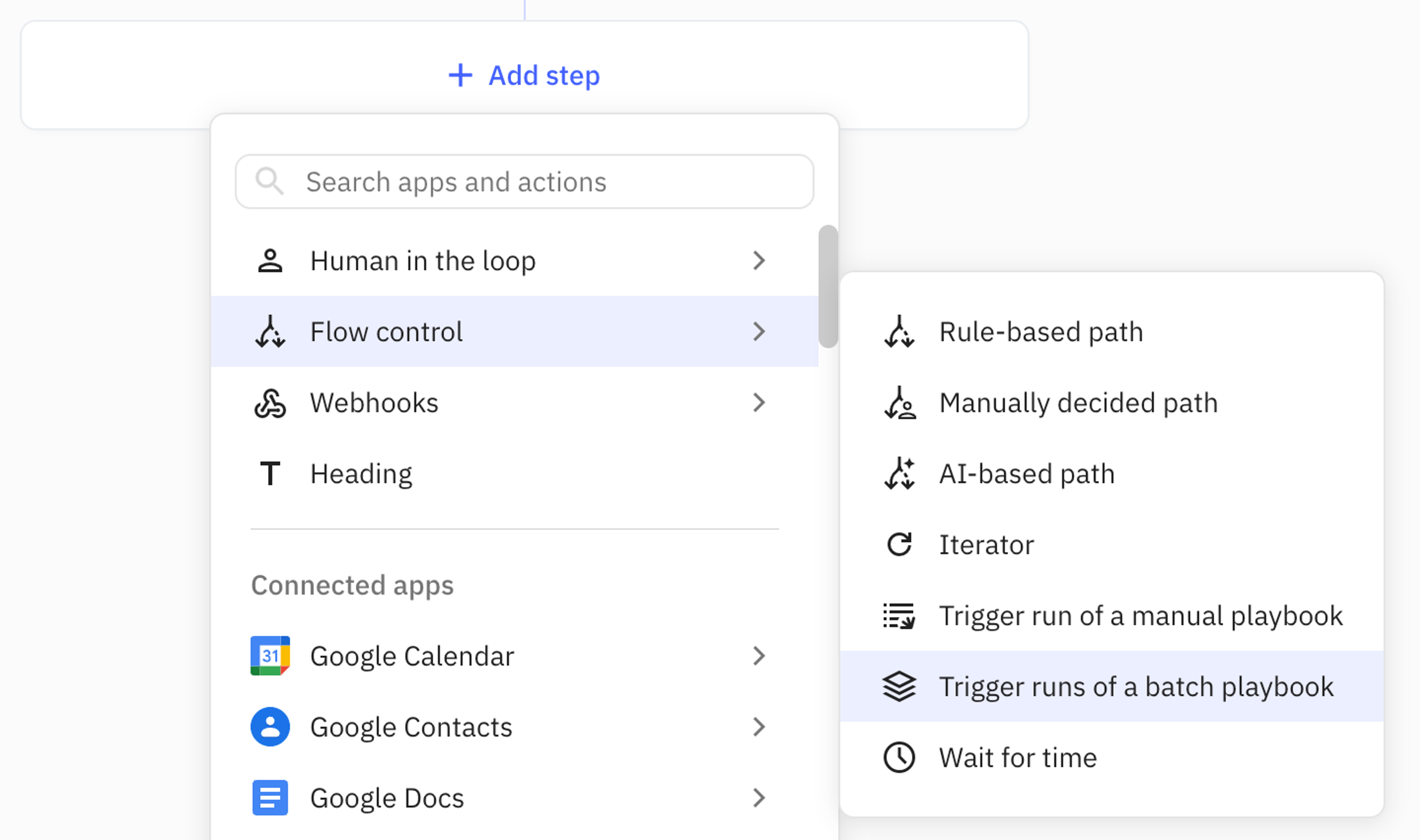 You can automatically start a manual batch trigger via the 'Trigger runs of a batch playbook' action in the 'Flow control' menu