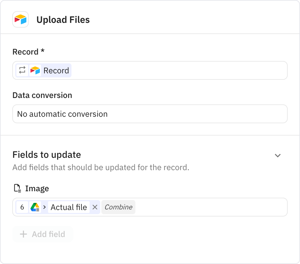 Relay.app screenshot of: Upload Files