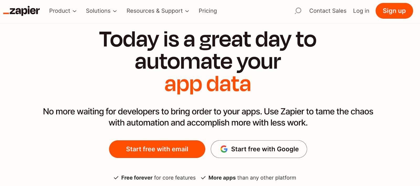 Zapier landing page