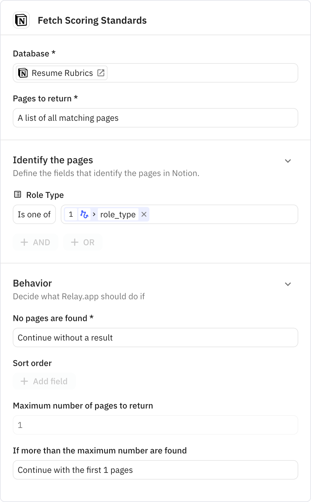 Relay.app screenshot of: Fetch Scoring Standards
