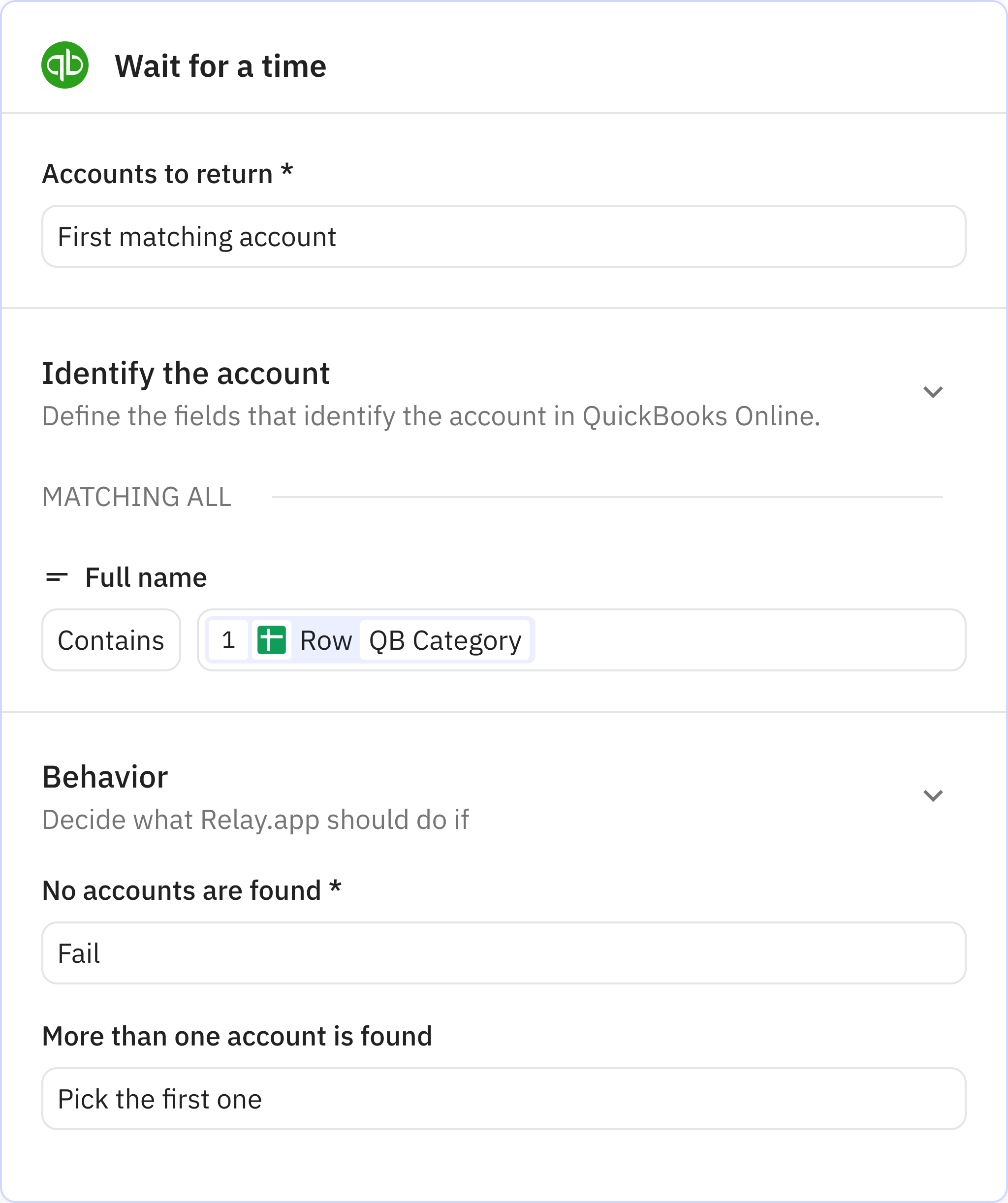 Relay.app screenshot of: Step 3: Find account(s)