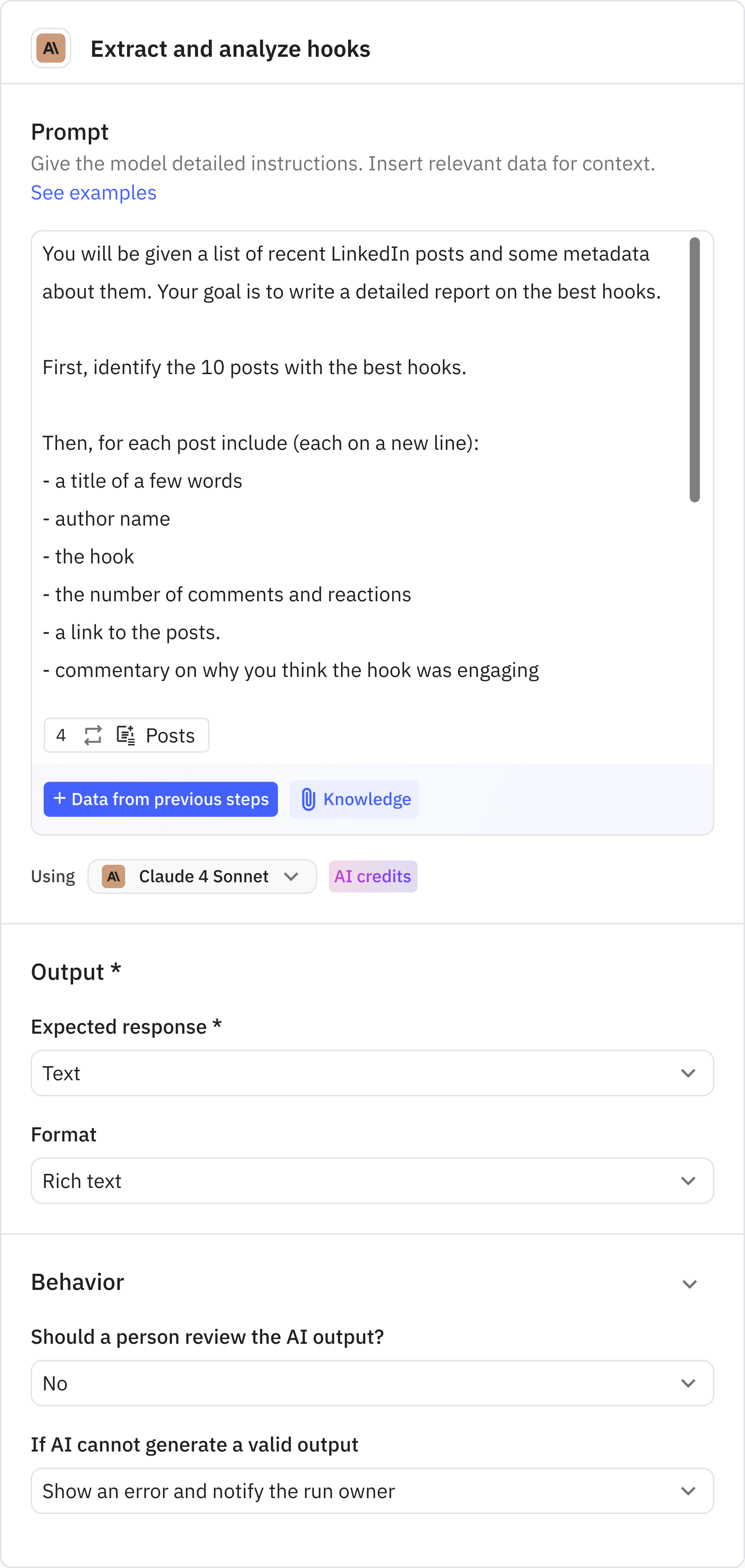 Relay.app screenshot of: Extract and analyze hooks