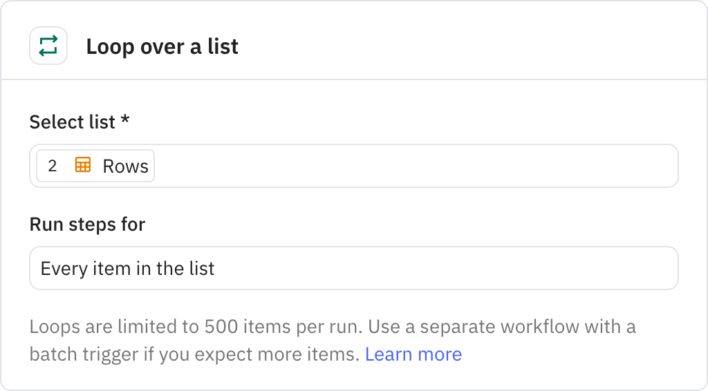 Relay.app screenshot of: Loop over a list