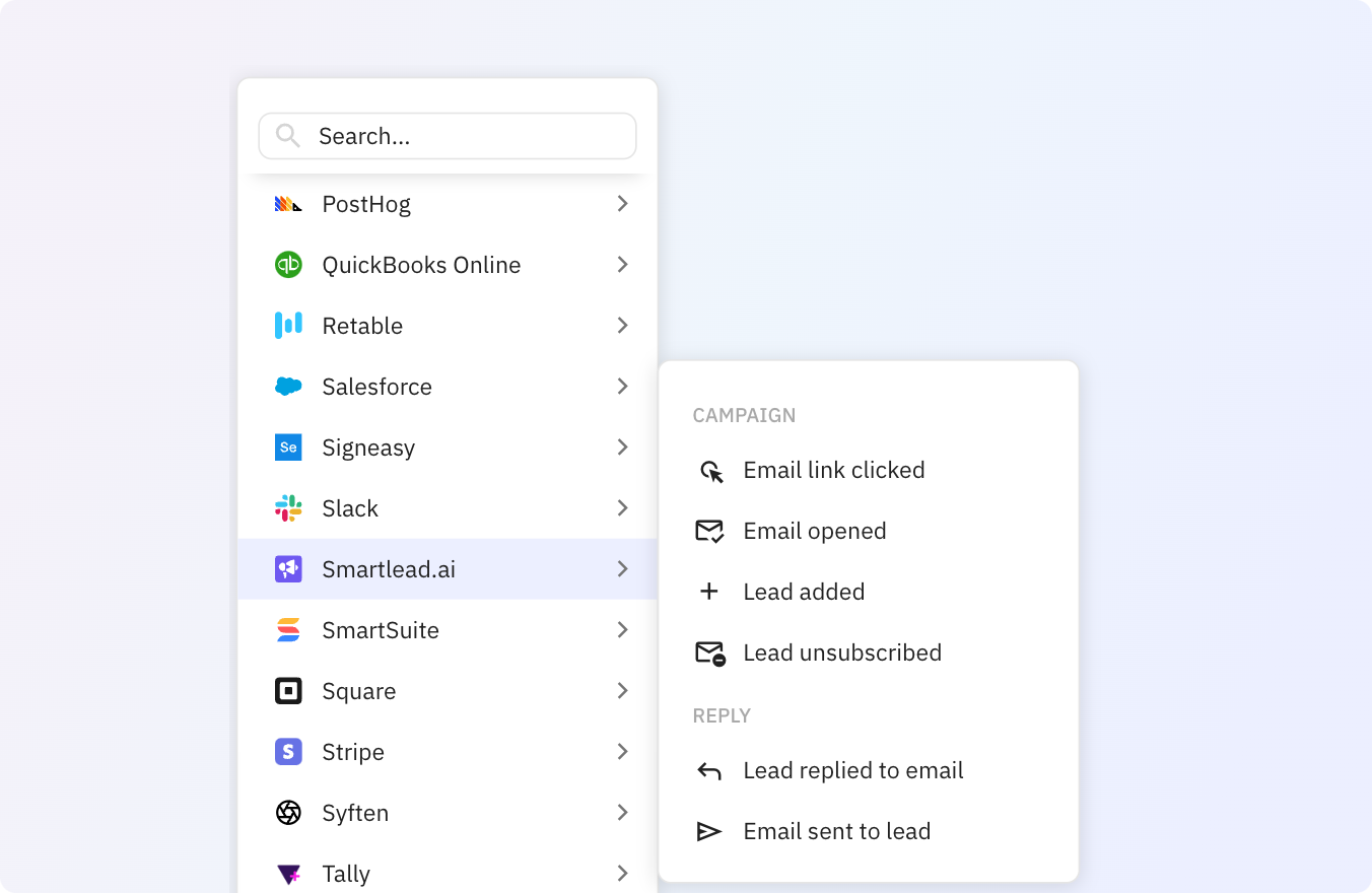 Use Relay.app's Smartlead.ai integrations to trigger actions across your apps