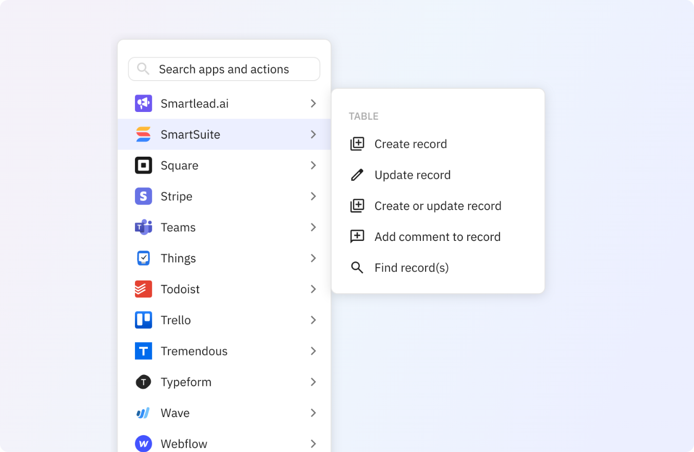 Use any of these SmartSuite actions in your Relay.app workflows.