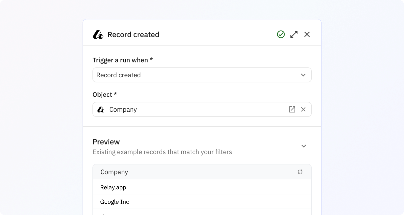 Preview of Kick off a workflow when a new record has been created in Attio.