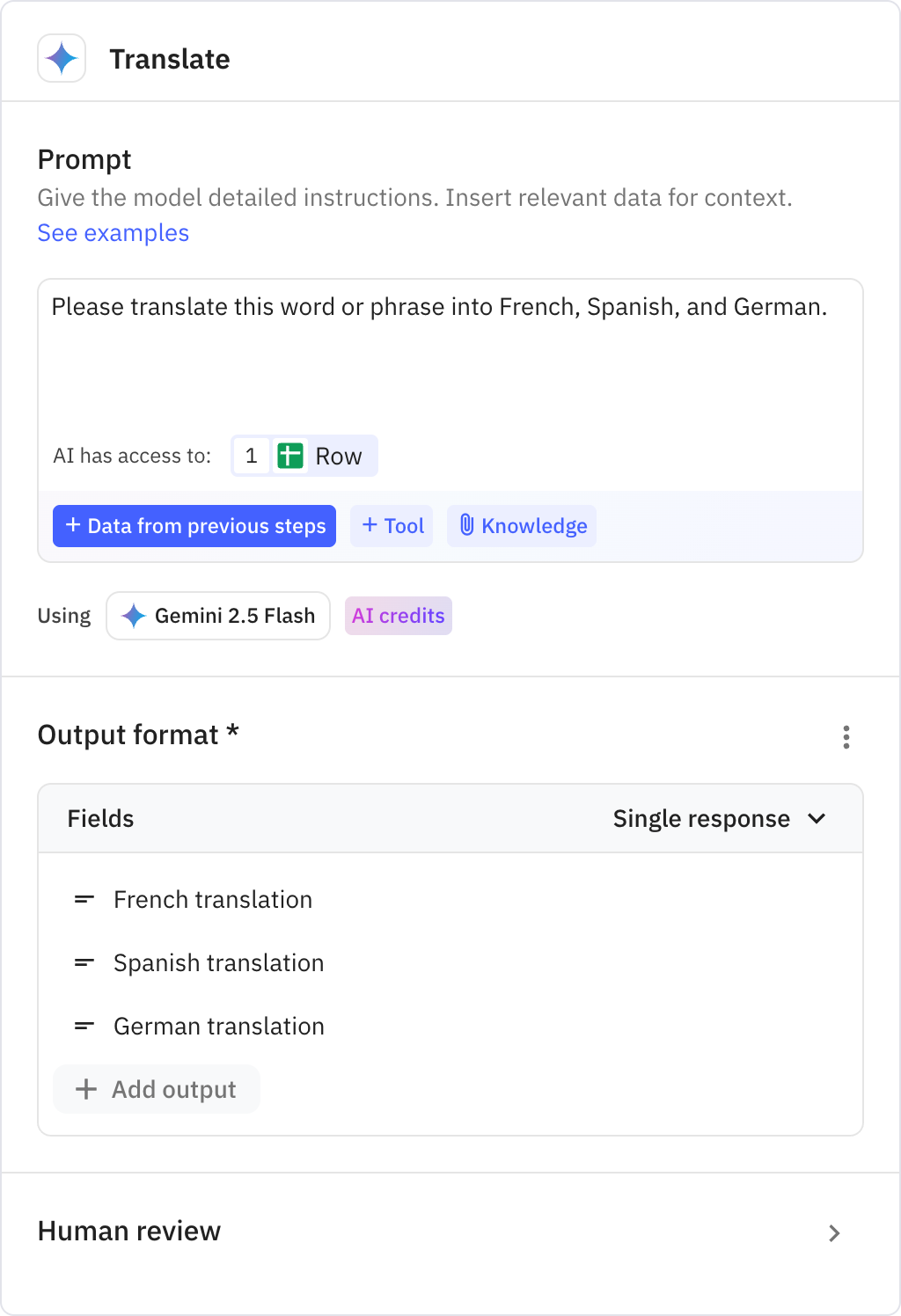 Relay.app screenshot of: Translate