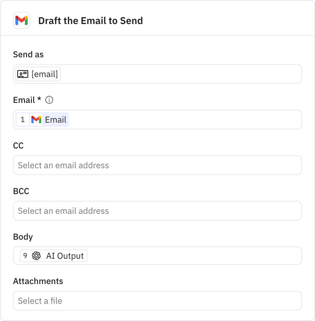 Relay.app screenshot of: Draft the Email to Send