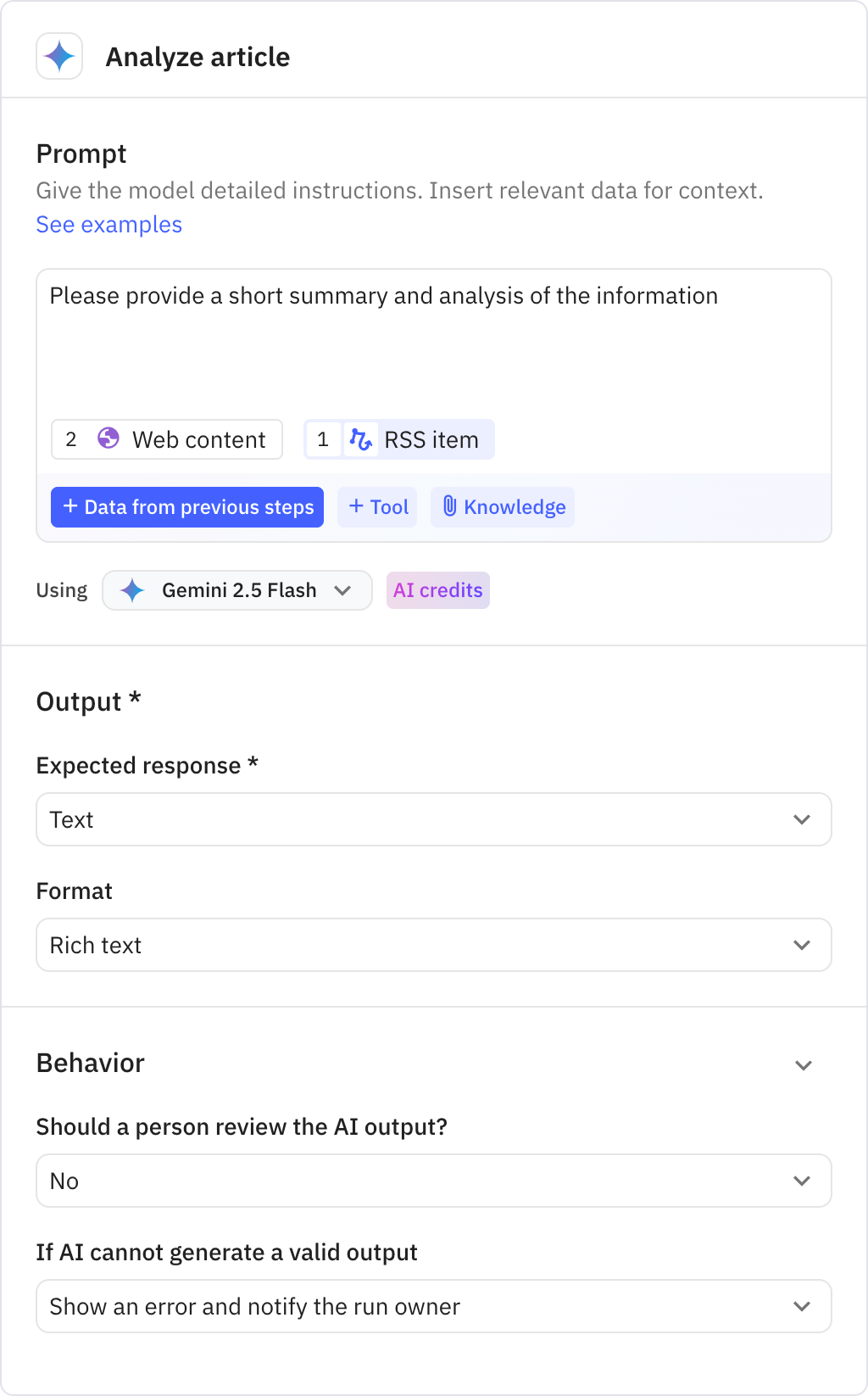 Relay.app screenshot of: Analyze article