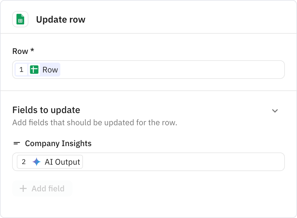 Relay.app screenshot of: Update row
