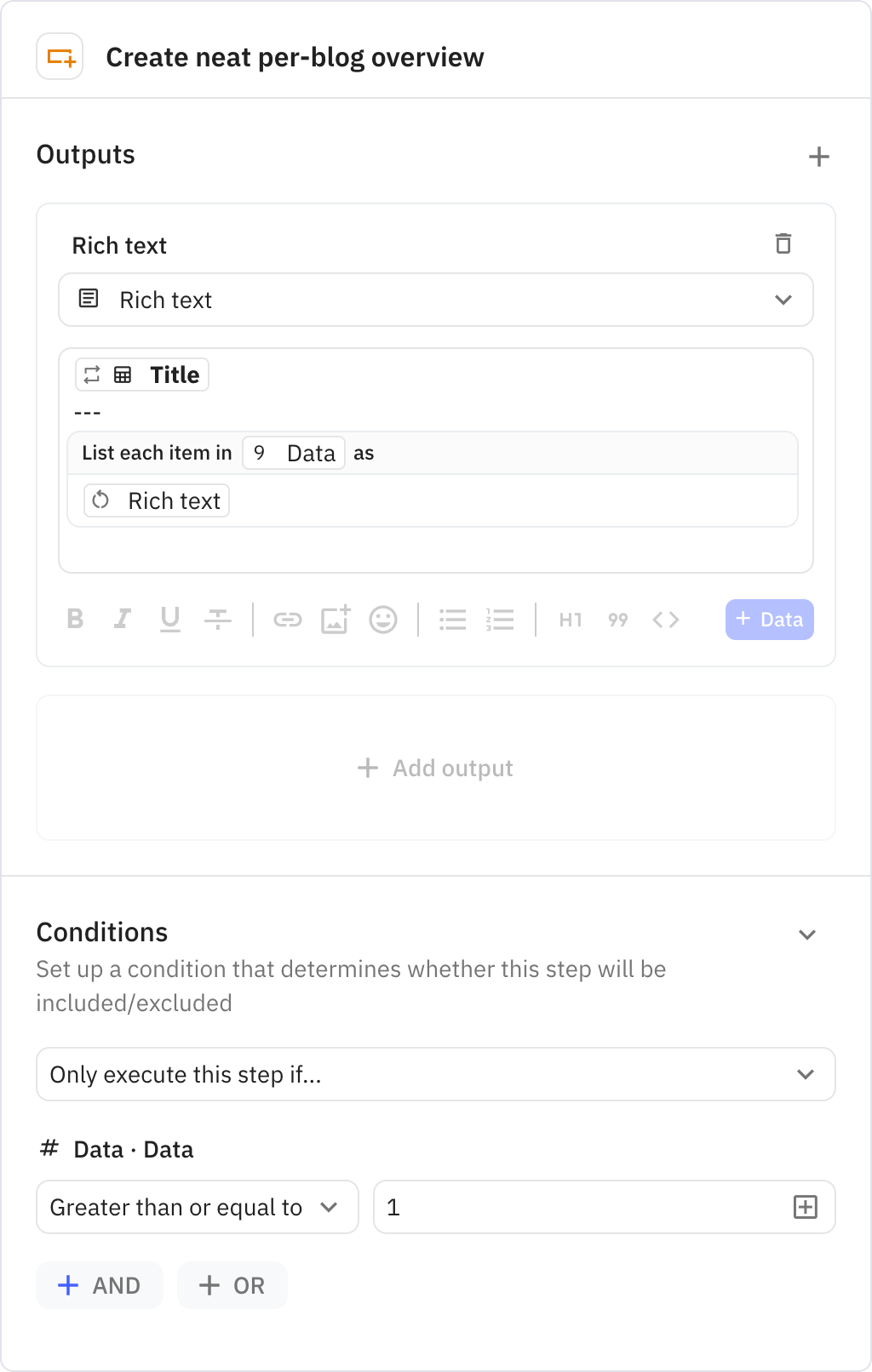 Relay.app screenshot of: Create neat per-blog overview