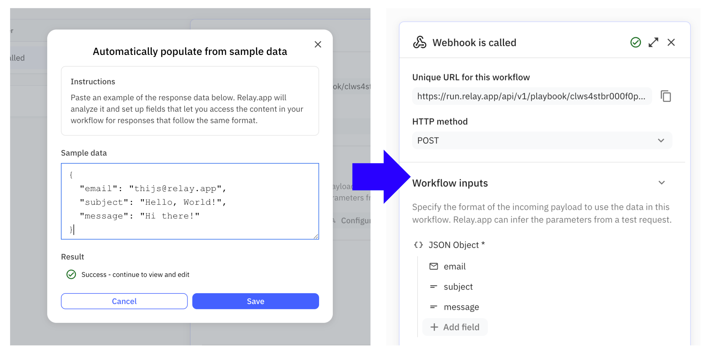 Paste example JSON data to quickly set up workflow inputs