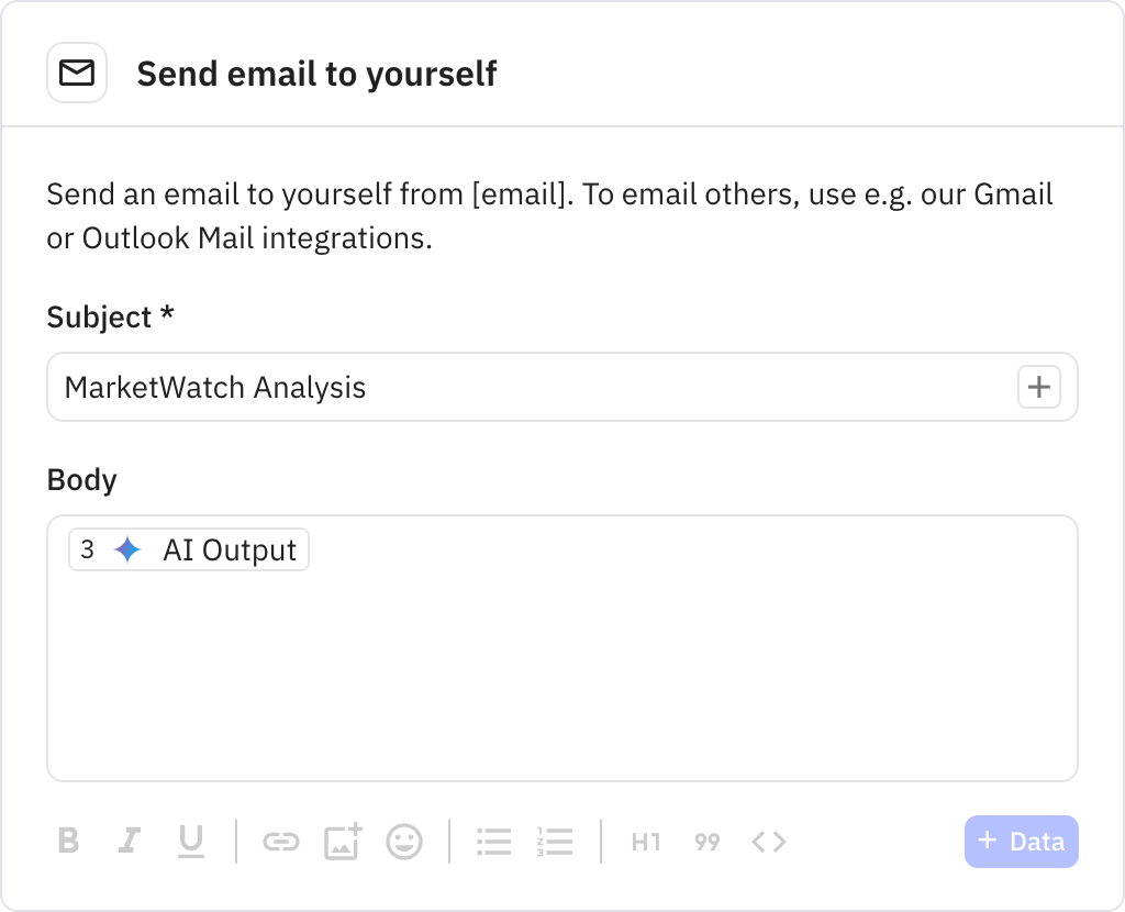 Relay.app screenshot of: Send email to yourself