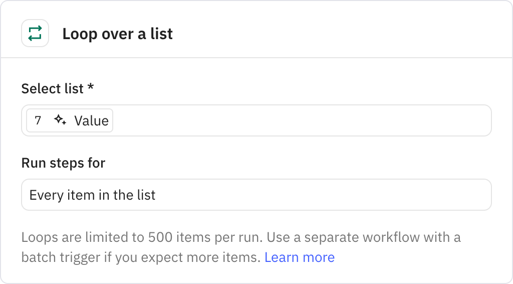 Relay.app screenshot of: Loop over a list