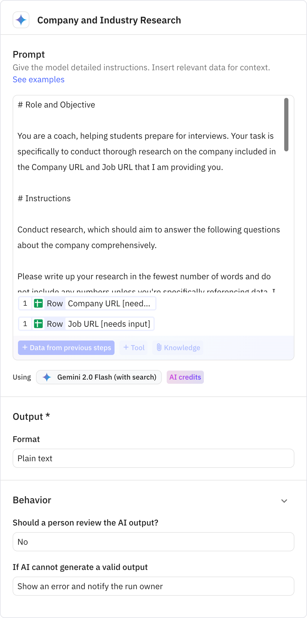 Relay.app screenshot of: Company and Industry Research