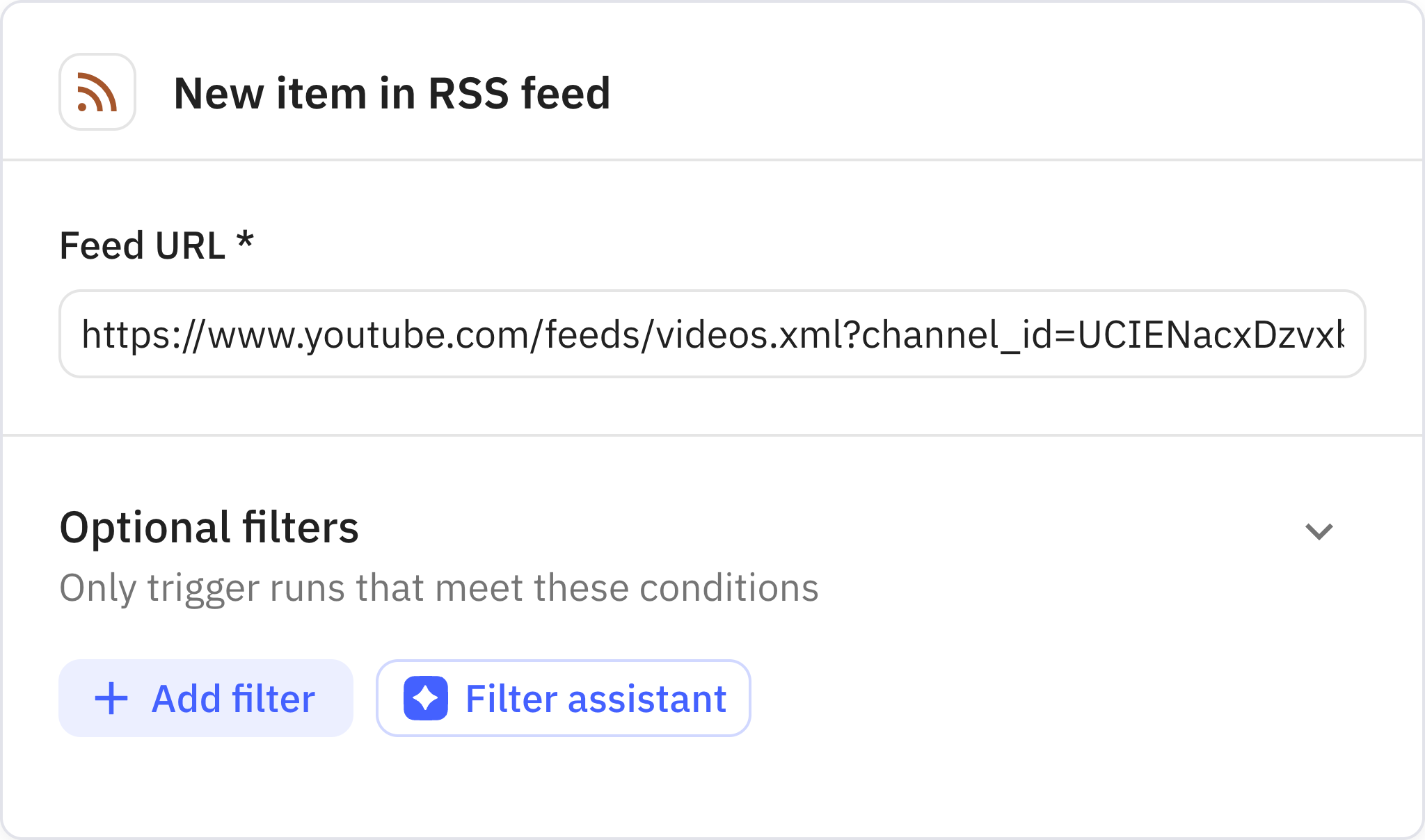Relay.app screenshot of: New item in RSS feed